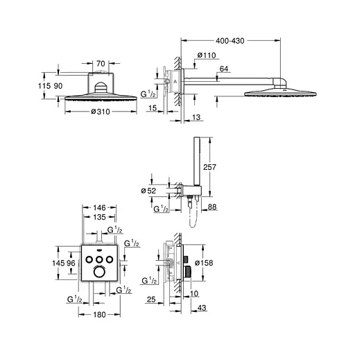 Душова система прихованого монтажу Grohe Grohtherm Cube 34804000, Хром - фото 2