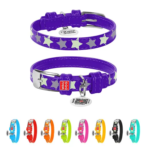 Нашийник для собак шкіряний Waudog Glamour з QR-паспортом візерунок "Зірочка" світлонакопичувальний/світловідбивний XS Ш 12 - фото 2