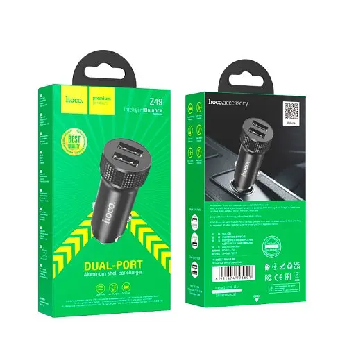 Автомобильное зарядное устройство HOCO Z49 Level dual port car charger черный - фото 4