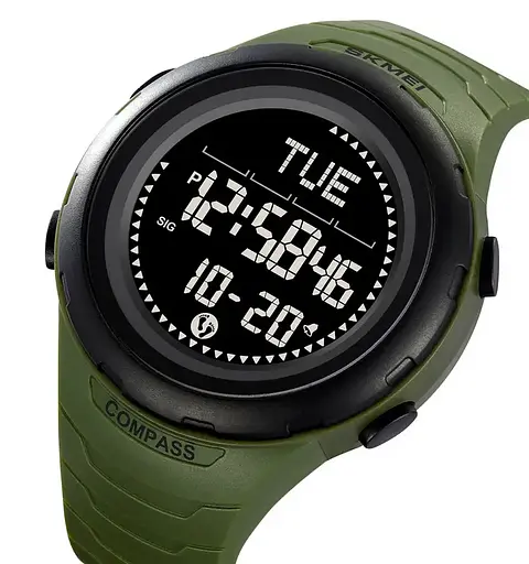Годинник чоловічий наручний спортивний Skmei 2166 Compass з компасом і крокоміром (Зелений з чорним) - фото 2