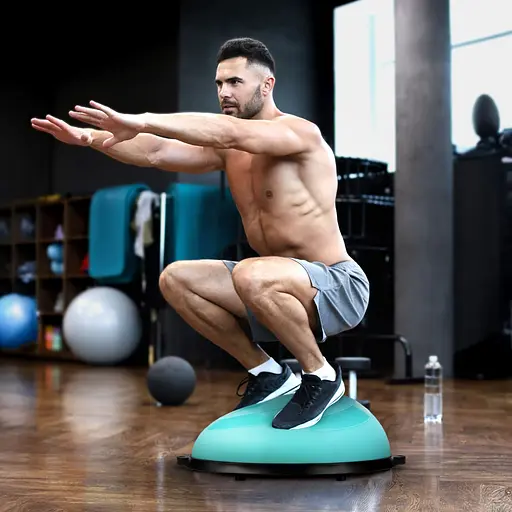 Балансувальна півсфера Gymtek Flex Core Half Ball 58см з еспандерами + насос блакитний - фото 6