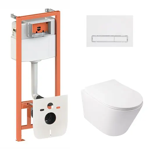 Набор: Qtap Swan Ultra Quiet унитаз подвесной QT16335179W + Nest комплект инсталляции 4в1 (линейная клавиша White) QT0133M425 + M08V1384W - фото 1