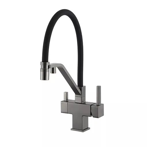 Змішувач для кухні під фільтр з гнучким виливом збройована сталь Frap G4395-69 Графітовий хром - фото 1