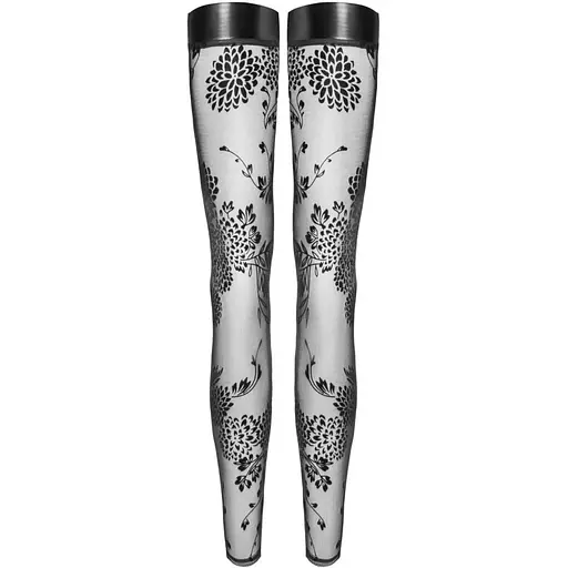 Чулки Noir Handmade F243 Tulle stockings With patterned fLock embroidery - S - фото 4