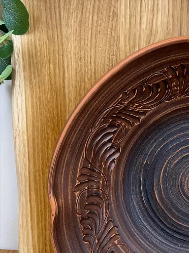 Фруктовница (изогнутая) керамическая (глиняная) резная №7 - фото 3