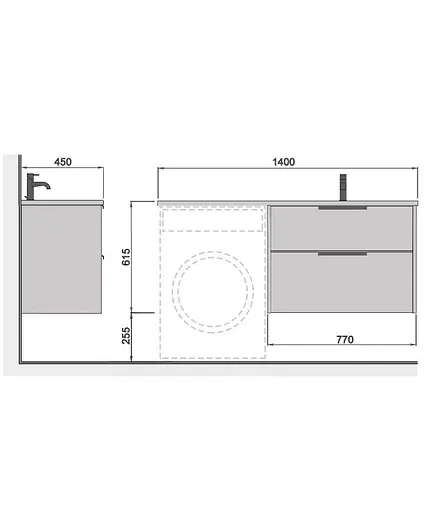 Тумба Мойдодир Line Craft 80-A Adam 140 R підвісна з крилом над пральною машиною - фото 7