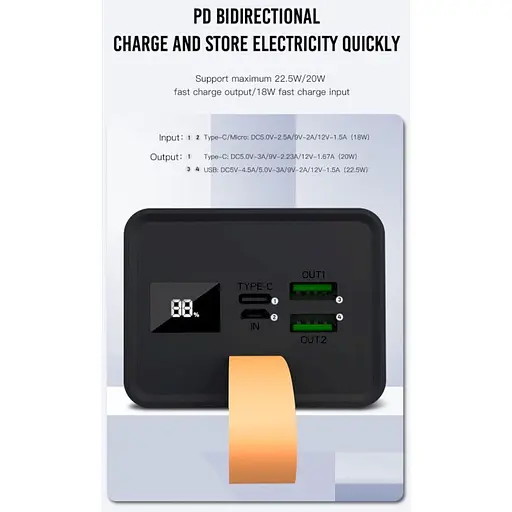 Портативний зовнішній акумулятор XO PR129 20000mAh (PD20W+QC22.5W) Чорний - фото 3