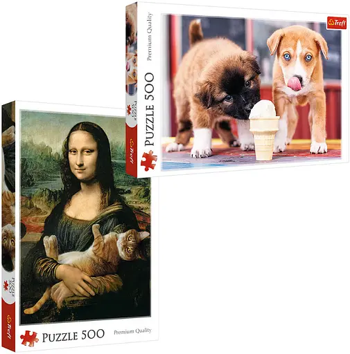 Набор Пазлы - (500 + 500 элм.) - "Мона Лиза и дремлющий котенок" + "Время для мороженого" - фото 1