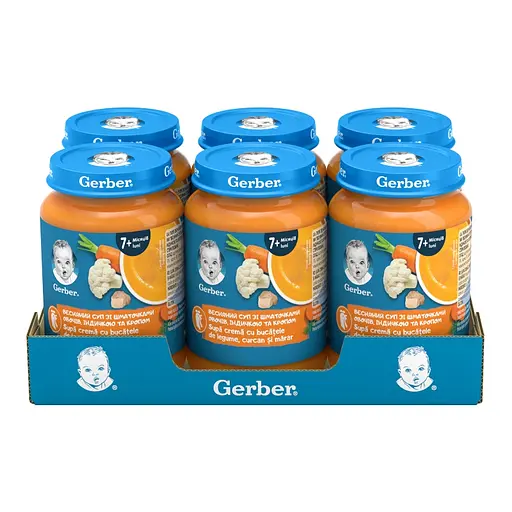 Пюре овоче - м'ясне для дітей від 7міс стерилізоване Весняний суп зі шматочками овочів, індичкою та кропом Gerber с/б 190 г - фото 4