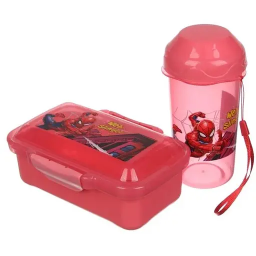 Ланч-бокс детский Laprida Человек паук красный пищевой пластик 16.5x9.5 см + бутылка 64-21-1899