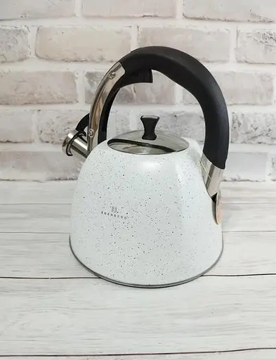 Хороший металевий чайник зі свистком нержавіюча сталь з мармуровим покриттям Edenberg 3л EB-3541W Білий - фото 1