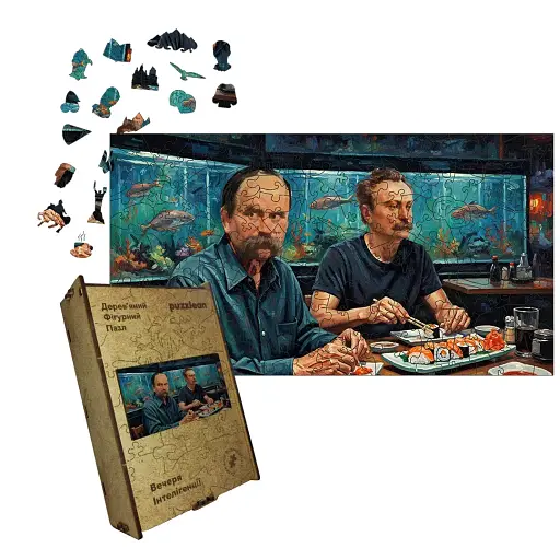 Деревянный фигурный пазл Ужин Интелегенции, А1, Деревянная коробка 500+ элементов