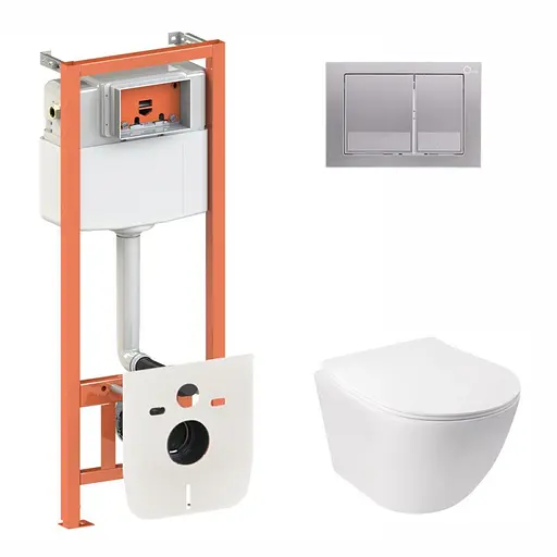 Набор Qtap инсталляция 3 в 1 Nest QT0133M425 с панелью смыва квадратной QT0111M06029SAT + унитаз с сиденьем Jay QT07335176W, Белый - фото 1