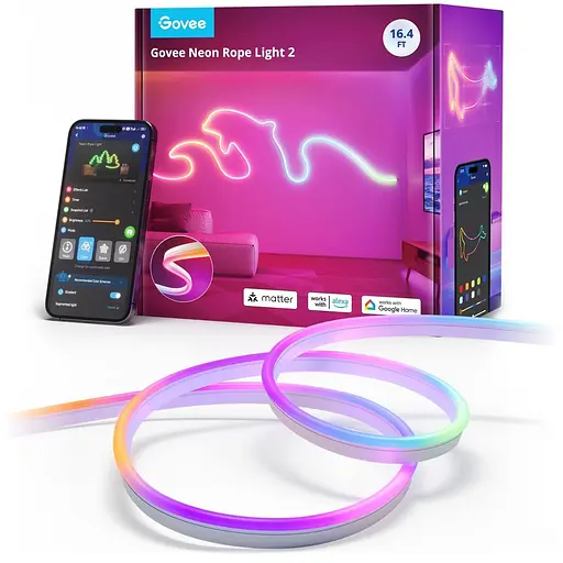 Стричка свитлодиодна розумна Govee H61D3 Neon Rope Light 2, 5м, RGBIC, WI-FI/Bluetooth, билий - фото 1