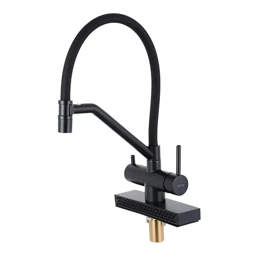 Змішувач для кухні з водоспадом гнучкий вилив чорний матовий Gappo G4098-6 Чорний матовий - фото 1