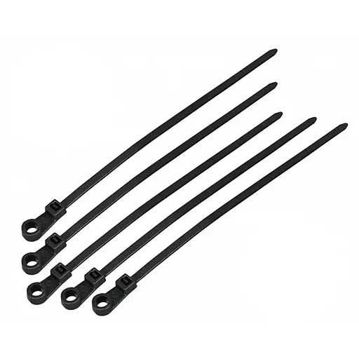 Стяжки для кабелю, 200 мм х 5,0 мм, 100 шт, чорний, з отвором під дюбель - фото 1