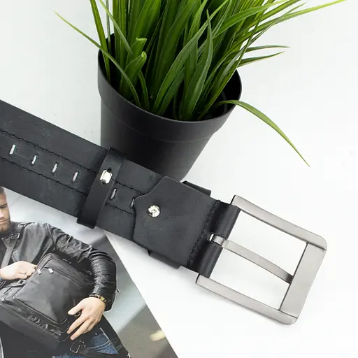 Ремінь чоловічий шкіряний SF-453 (135 см) широкий чорний - фото 4