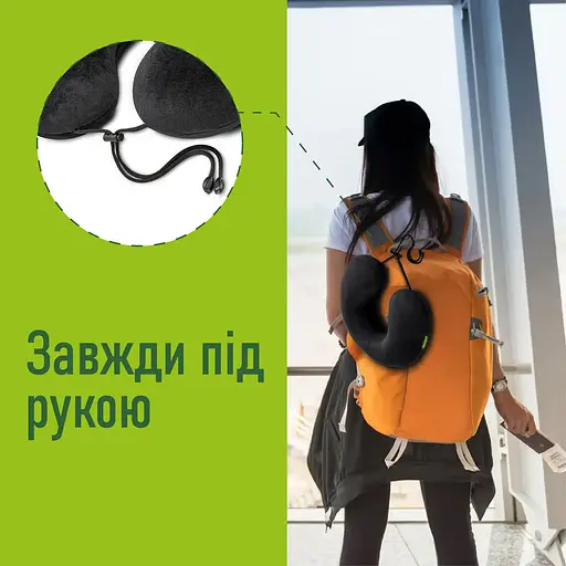 Дорожня подушка для шиї ортопедична автомобільна з фіксатором з «ефектом пам'яті» (Memory foam) ELITE DECOR PMF 001-3 Чорна - фото 6