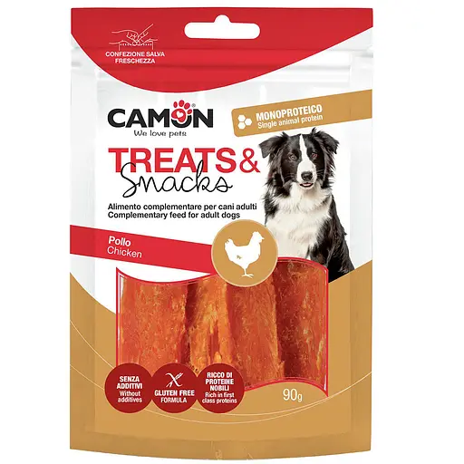 Ласощі для собак Camon м'ясні в'ялене куряче м'ясо в хрусткій паніровці 250 г