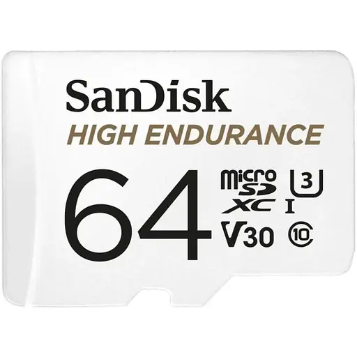 Карта памяти microSDXC (UHS-1 U3) SanDisk High Endurance 64Gb class 10 V30 (100Mb/s) (adapterSD) - фото 1