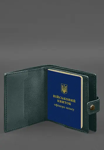 Кожаная обложка-портмоне для военного билета офицера запаса (широкий документ) Зеленый - фото 4