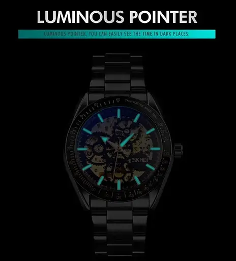 Чоловічий механічний годинник Skmei 9194 скелетон (Чорний) - фото 5