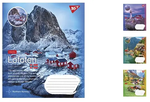 Тетради ученические 60 листов линия. YES Northern travel, зошит дя записів 10 шт. в упаковке