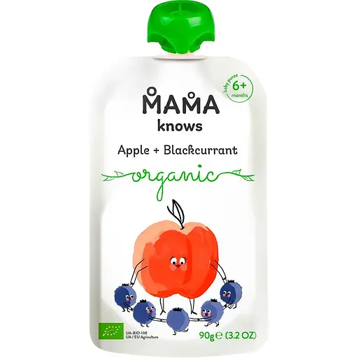 Упаковка пюре Mama knows из яблок и черной смородины органическое 900 г (90 г х 10 шт.) - фото 2