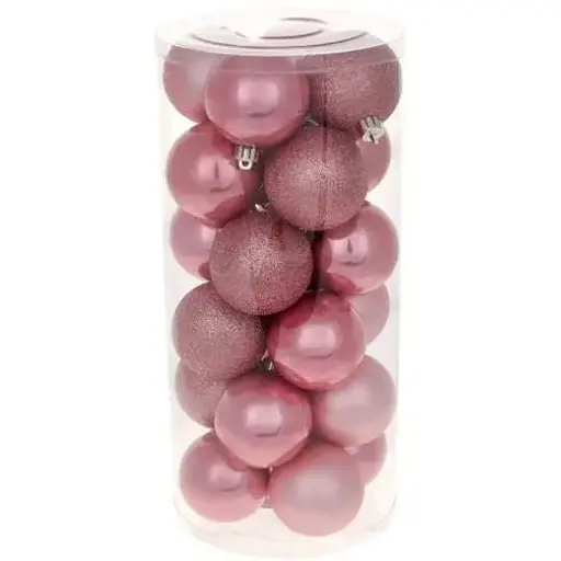 Набір святкових ялинкових кульок Рожевий фламінго діаметром 6 см 24 шт глянцеві глітер і матові - фото 1