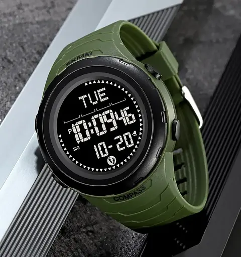 Годинник чоловічий наручний спортивний Skmei 2166 Compass з компасом і крокоміром (Зелений з чорним) - фото 4