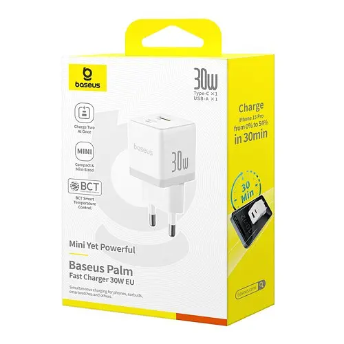 Сетевое зарядное устройство для Baseus Palm Type-C+USB 30W белый P1011160A213-00 - фото 4