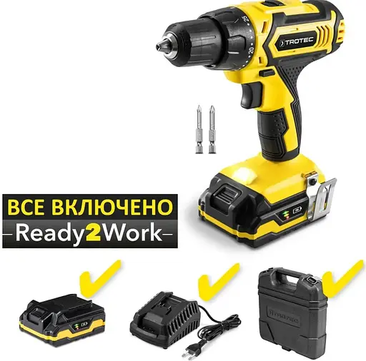 Дрель-шуруповерт аккумуляторный Trotec PSCS 11-20V с АКБ и ЗУ + кейс (4410000302) - фото 3