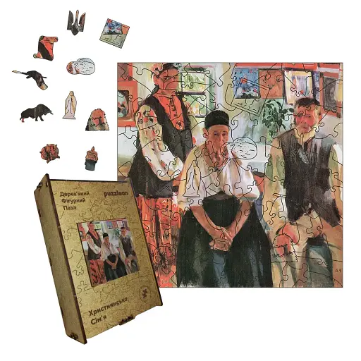 Деревянный фигурный пазл Христианская Семья, А4, Картонная коробка 100 элементов