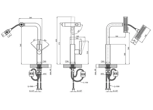 Змішувач для кухні з висувним виливом Kroner KRP Edelstahl Klassisch - PVD03918 (CV032499) - фото 11