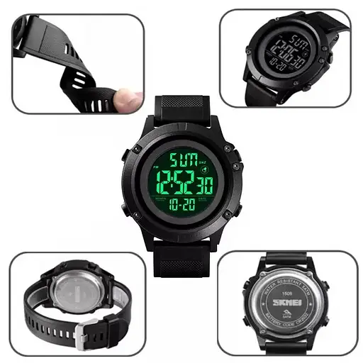 Чоловічий спортивний годинник Skmei 1508 (Чорний з чорним) - фото 6