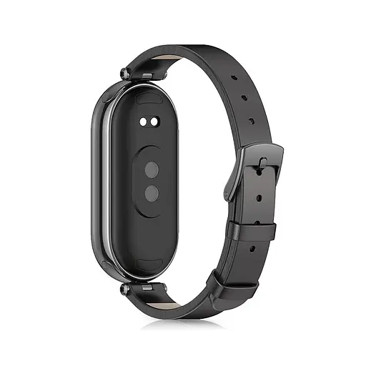 Кожаный ремешок MiJobs для фитнес-браслета Xiaomi Mi Band 3 и 4 Type A черный, держатель - черный - фото 2