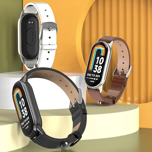 Кожаный ремешок MiJobs для фитнес-браслета Xiaomi Mi Band 8 и 9 Type B коричневый, держатель - золотистый - фото 5