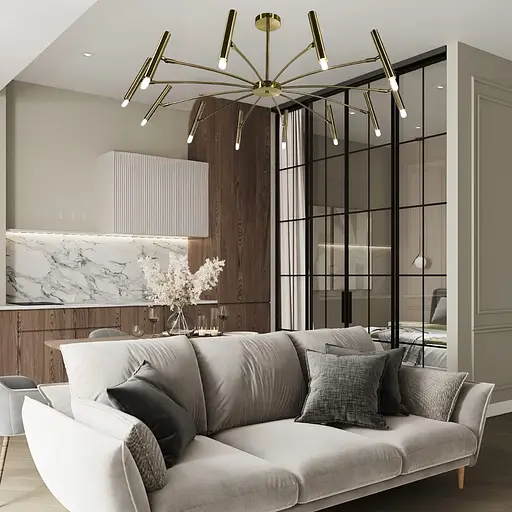 Латунна трубчаста люстра з 12 регулюючими плафонами | Арт. ST01/12 AB | Line F - фото 1