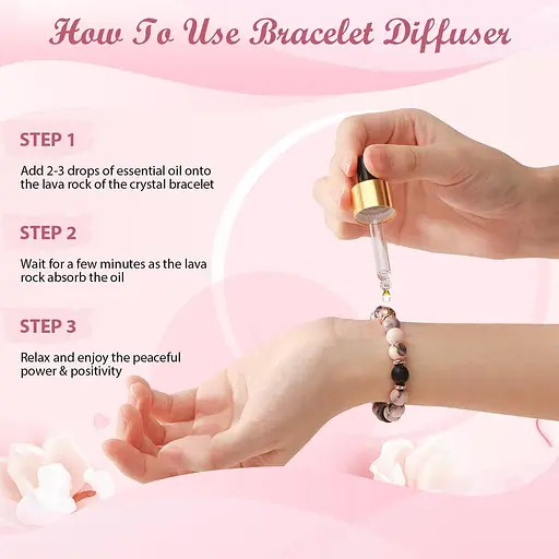 Подарунковий набір браслетів-дифузор з лавового каміння включає браслет з лавового каменю і захисну коробку, ефірну олію лаванди - фото 4