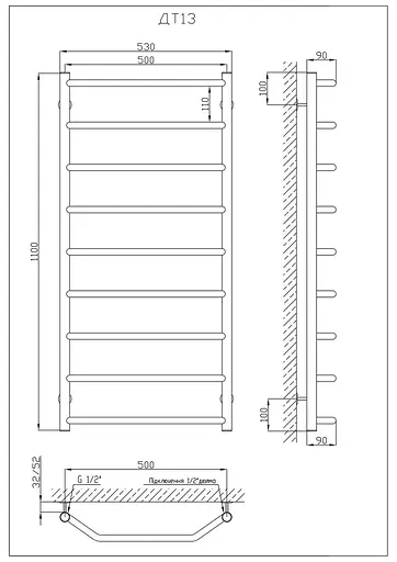 Водяна рушникосушарка Kosser Трапеція 1100x530/9 ДТ13, Хром - фото 4