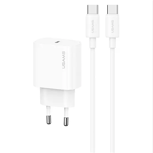 МЗП Usams US-OYXLTZ01 CC226 PD20W (1USB-C) + кабель Type-C to Type-C White