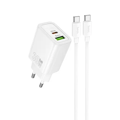 МЗП Hoco N63 Gentle PD30W+QC3.0 (1USB-A/1C) + кабель Type-C to Type-C White