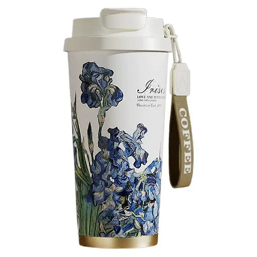 Термочашка Yiwu 520 мл з отвором для трубочки і подвійним відкриванням білий термокружка для кави чаю термос для напоїв HP-FM-352-1 - фото 1