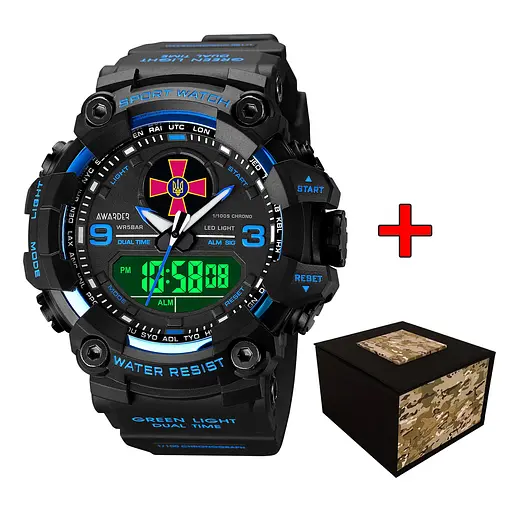 Наручные часы мужские 001BUDZSU ЗСУ Чорные с синим + Коробка. Awarder acs0031787