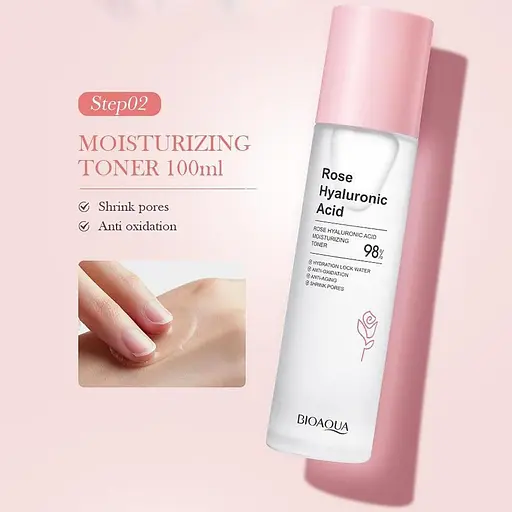 Зволожуючий тонер для обличчя Bioaqua Rose Hyaluronic Acid Moisturizing Toner з екстрактом троянди 100 мл - фото 5