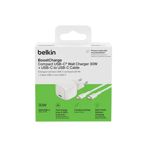 Belkin Зарядний пристрій мережевий 30Вт USB-С PD PPS, кабель USB-С > USB-C, 1 м, PVC, білий - фото 7