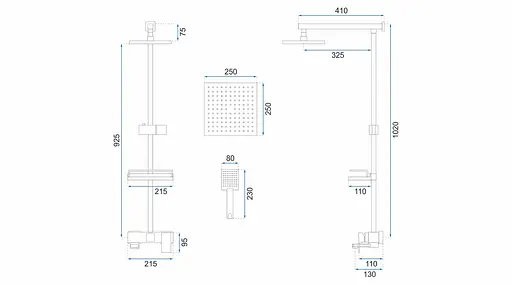 Душова система Rea Jack gold з виливом та полицею золотий REA-P7008, Золотий - фото 9