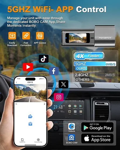 Видеорегистратор POYBPCY с 4K-камерой спереди и CPL-фильтром, дисплей 1,47 дюйма, SD-карта на 64 ГБ, управление через Wi-Fi 5G - фото 3