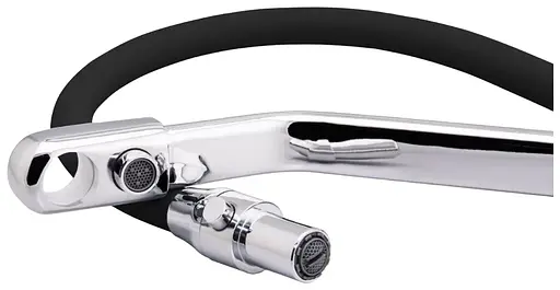 Смеситель для кухни однорычажный гибкий гусак под фильтр латунь гайка Ø35 хром/черный Frap 1/10 F4374-1 Черный матовый - фото 3