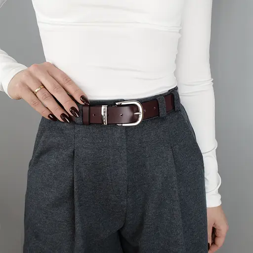 Ремінь шкіряний жіночий HC-3092 бордовий зі сріблястою пряжкою (130 см) - фото 2